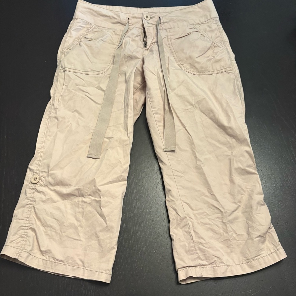 Vintage Roots Beige Low Rise Cargo Capri Pants with Tie Waist - Picture 4 of 8